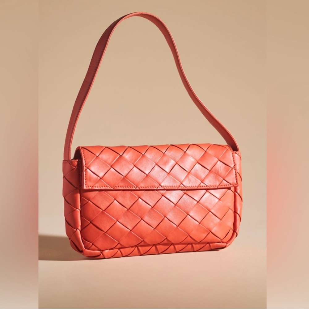 Anthropologie Terracotta Woven Leather Shoulder Bag